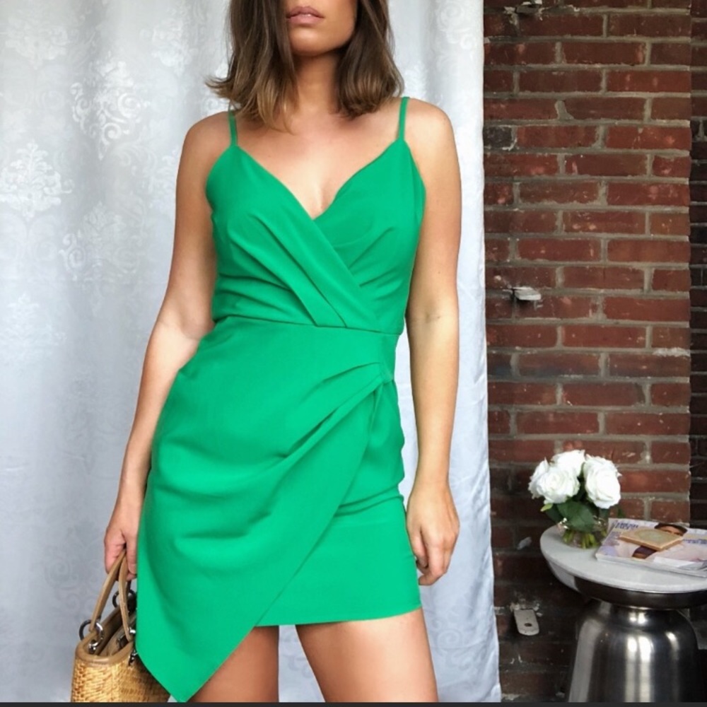 NWT Kelly Green Asymmetrical Mini Wrap Dress